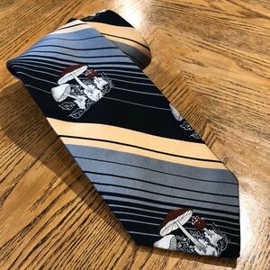 Vintage Mushroom Novelty Print Van Heusen Blue Black Striped Tie Handmade